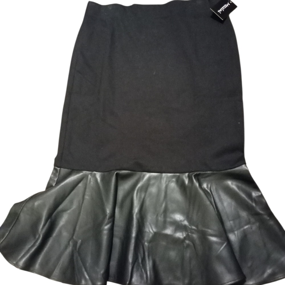 Messini Black Faux Leather Ruffled Hem Skirt, Size L, NWT - Picture 3 of 5